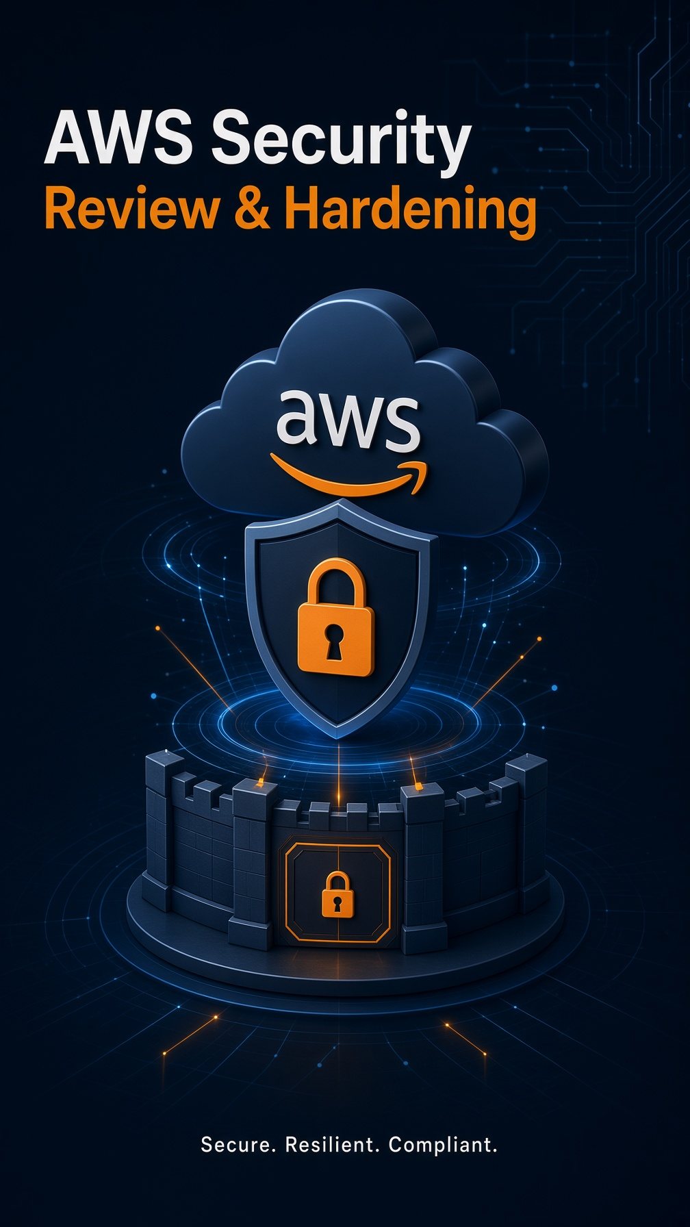 AWS cloud guarded by a locked shield on a fortress